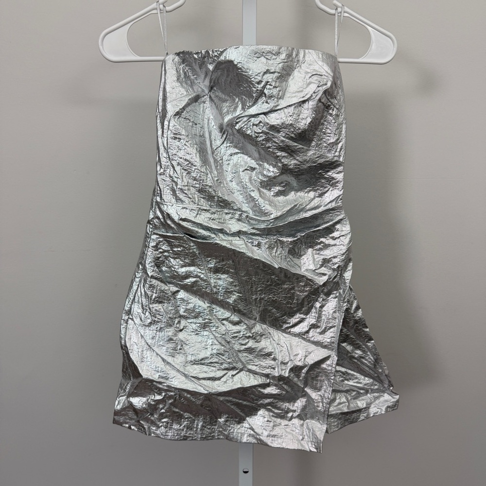 Zara RUCHED METALLIC MINI ROMPER DRESS SIZE XS NWT - Picture 4 of 9